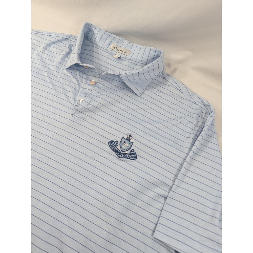 Peter Millar XL Soft Portmarnock Golf Club 100% Cotton Men's Blue Striped Polo
